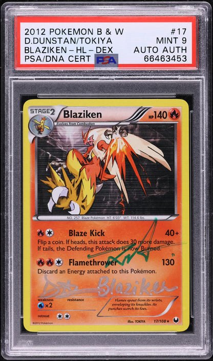 2012 POKEMON BLACK & WHITE DARK EXPLORERS HOLO BLAZIKEN #17 DUNSTAN TOKIYA AUTO AUTH PSA 9