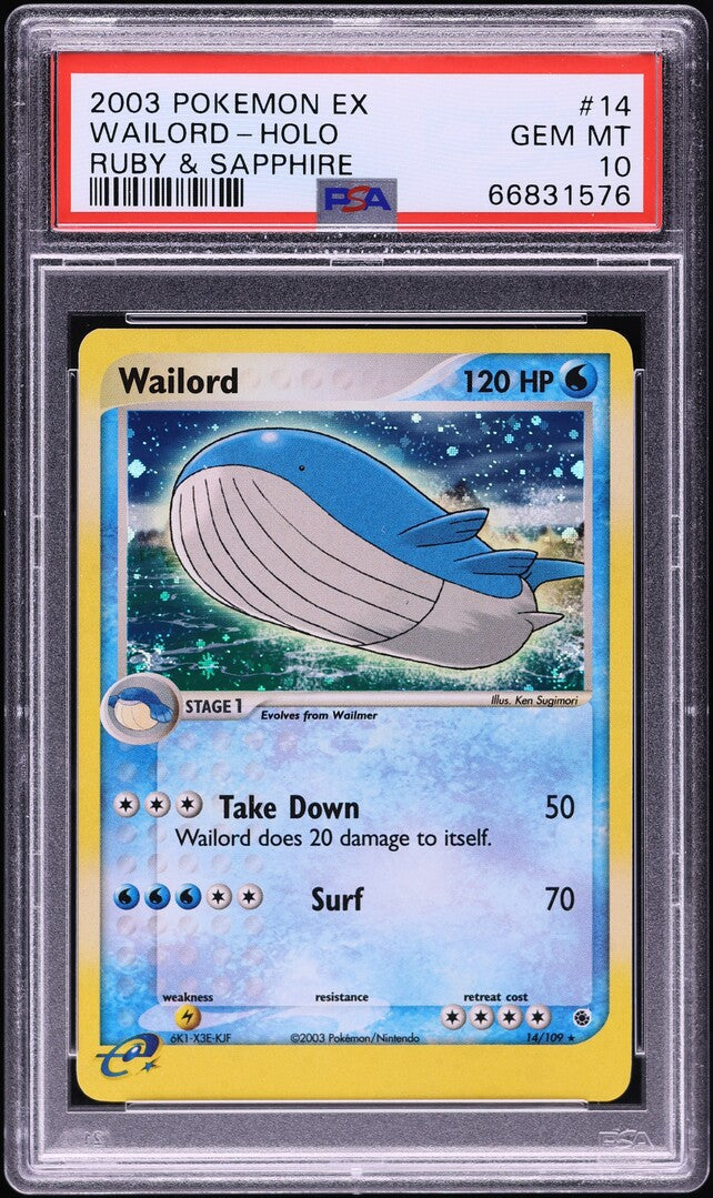 2003 POKEMON EX RUBY & SAPPHIRE HOLO WAILORD #14 PSA 10 GEM MINT