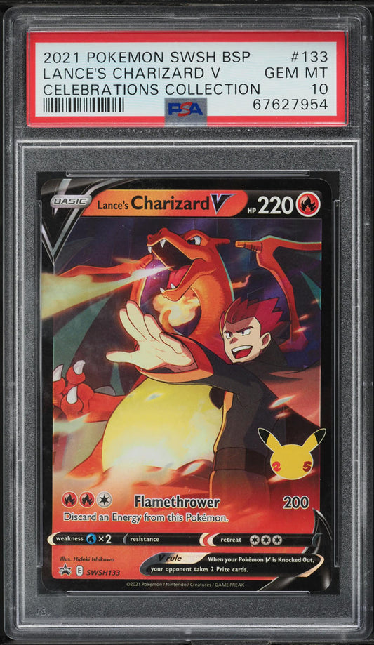 2021 POKEMON SWSH CELEBRATIONS COLLECTION PROMO LANCE'S CHARIZARD V #133 PSA 10