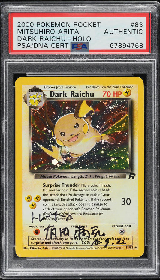 2000 POKEMON TEAM ROCKET HOLO DARK RAICHU AUTO #83 PSA/DNA AUTH