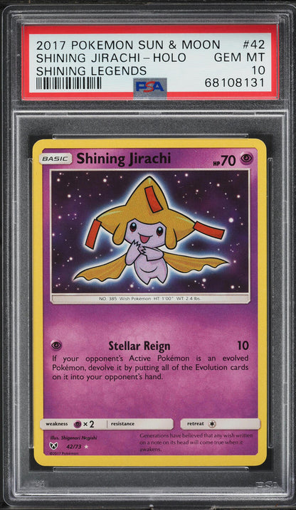 2017 POKEMON SUN & MOON SHINING LEGENDS HOLO SHINING JIRACHI #42 PSA 10 GEM MINT