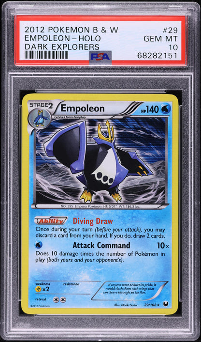2012 POKEMON BLACK & WHITE DARK EXPLORERS HOLO EMPOLEON #29 PSA 10 GEM MINT