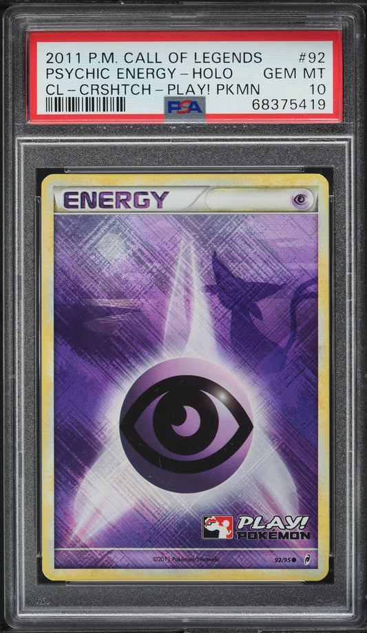 2011 POKEMON CALL OF LEGENDS PLAY! CROSSHATCH HOLO PSYCHIC ENERGY #92 PSA 10