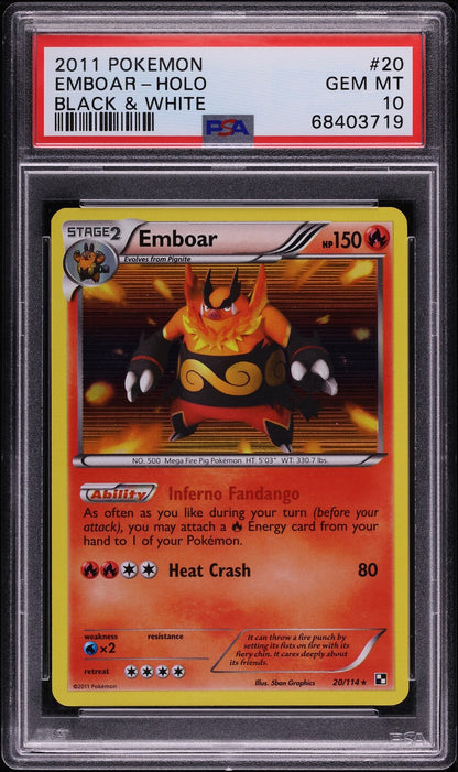 2011 POKEMON BLACK & WHITE HOLO EMBOAR #20 PSA 10 *POP 9*