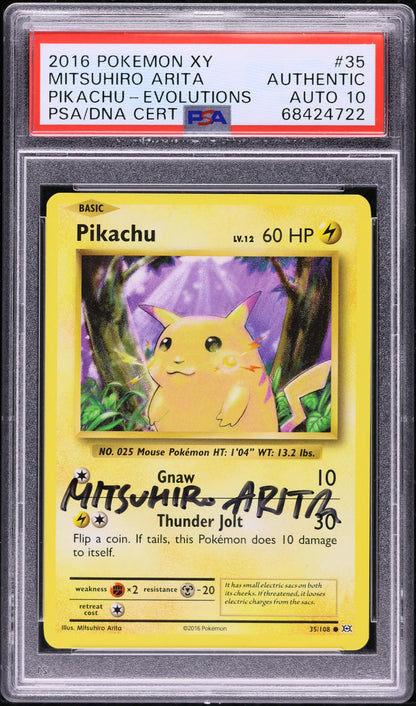 2016 POKEMON XY EVOLUTIONS PIKACHU #35 ARITA AUTO 10 PSA AUTH