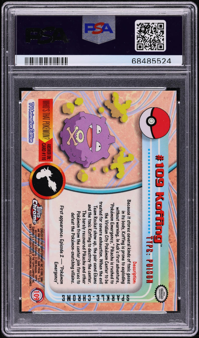 2000 TOPPS CHROME POKEMON SERIES 2 SPARKLE KOFFING #109 PSA 10 GEM MINT