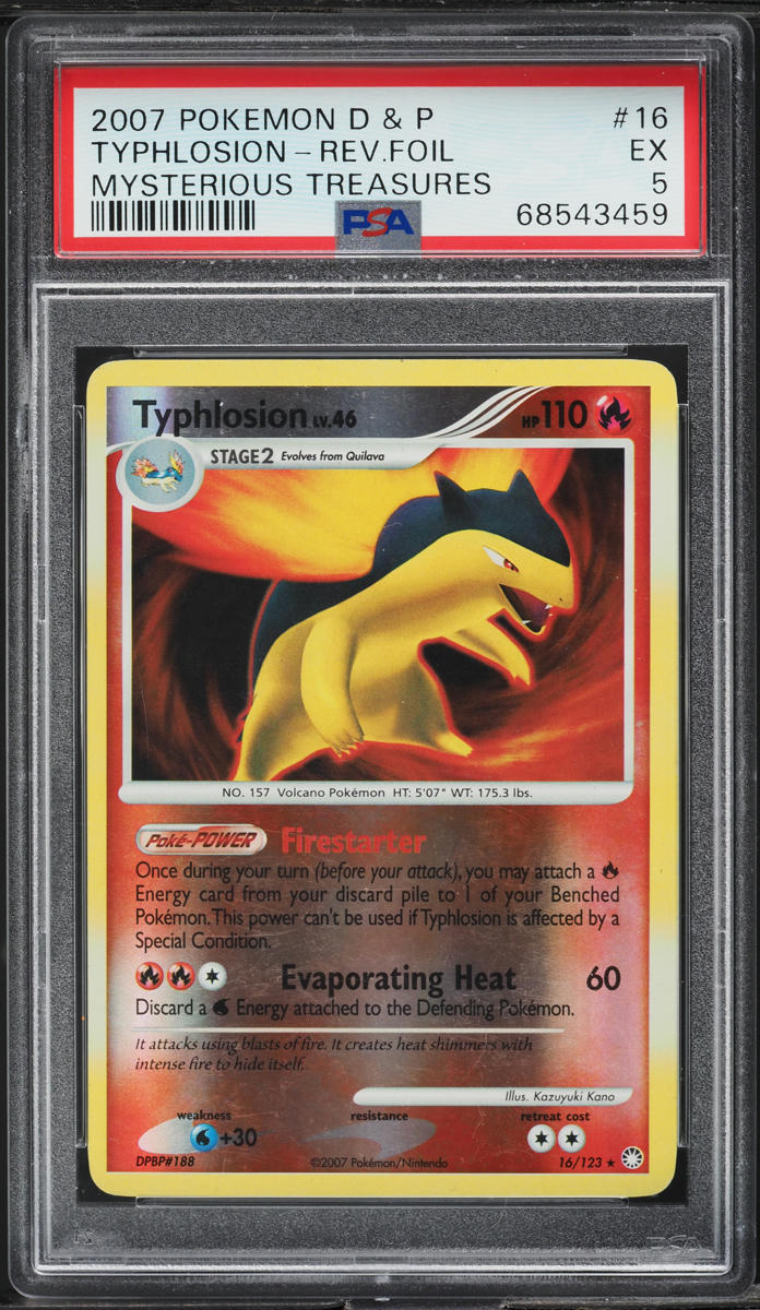 2007 POKEMON DIAMOND & PEARL MYSTERIOUS TREASURES REVERSE HOLO TYPHLOSION #16 PSA 5 EX