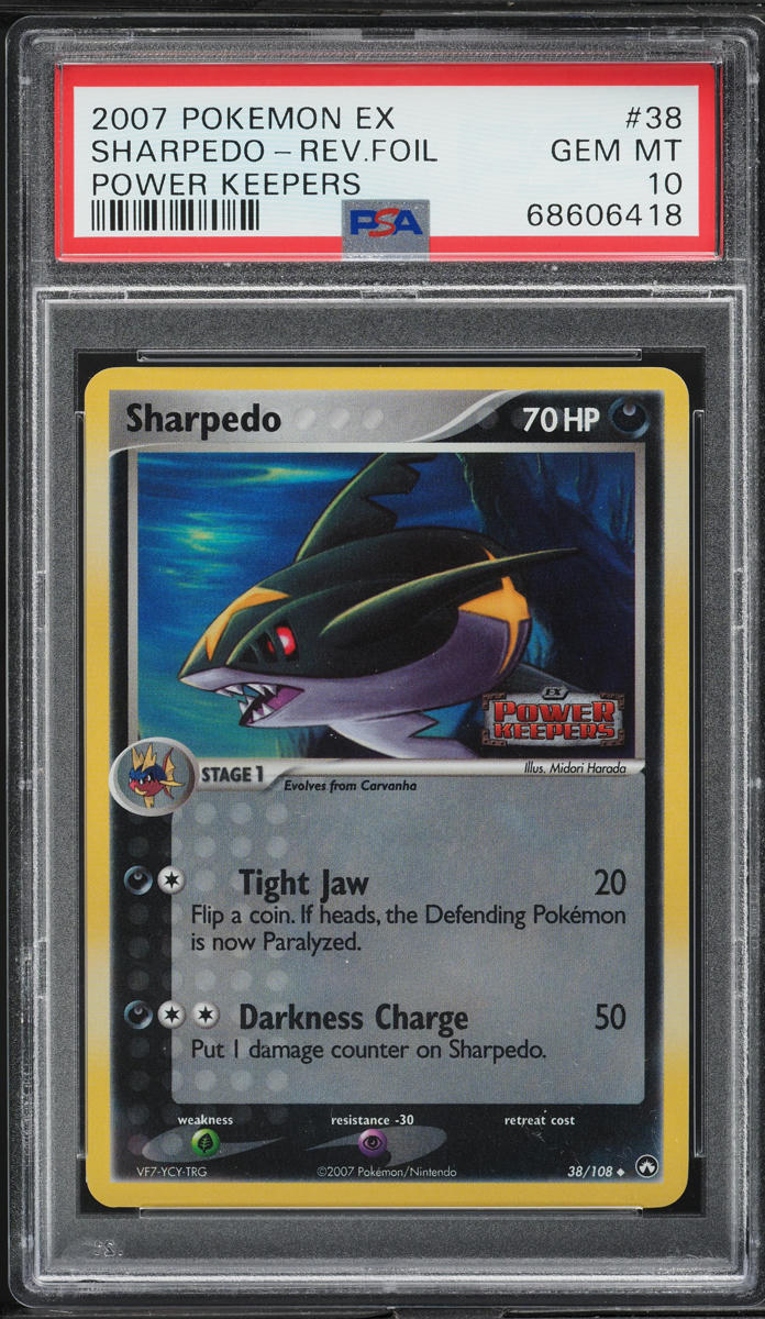 2007 POKEMON EX POWER KEEPERS REVERSE HOLO SHARPEDO #38 PSA 10 GEM MINT