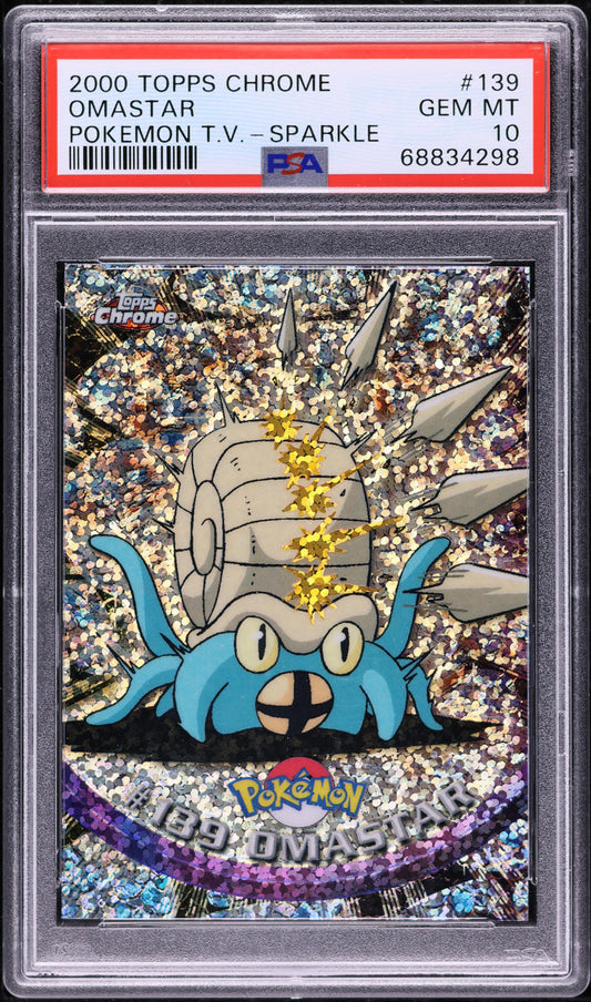 2000 TOPPS CHROME POKEMON SERIES 2 SPARKLE OMASTAR #139 PSA 10 GEM MINT