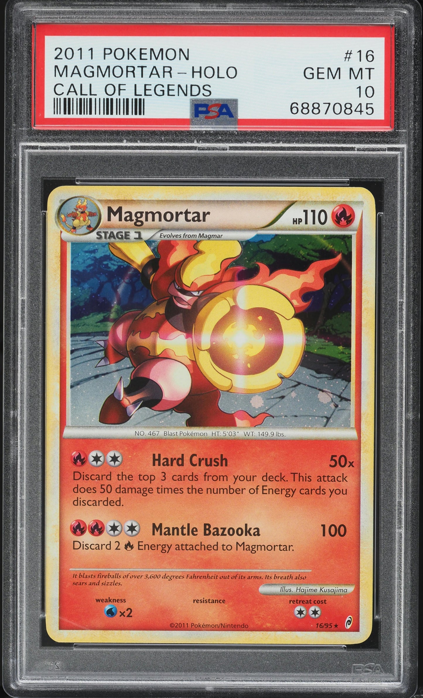 2011 POKEMON CALL OF LEGENDS HOLO MAGMORTAR #16 PSA 10 GEM MINT