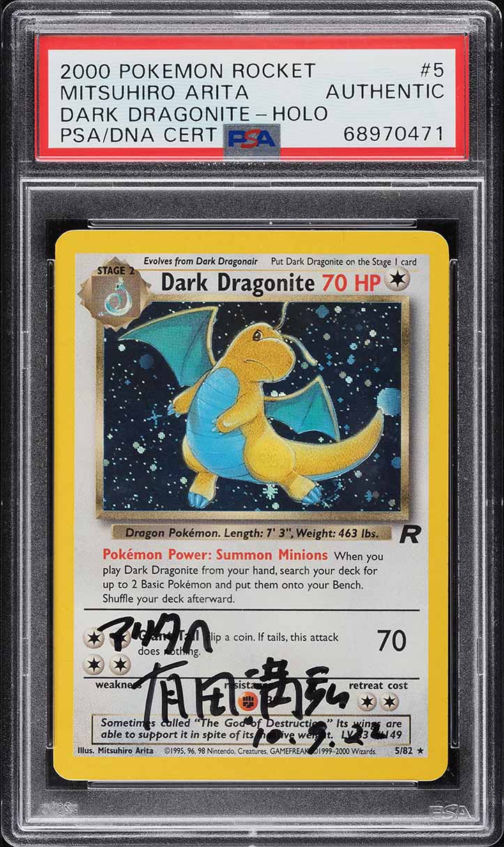 2000 POKEMON TEAM ROCKET HOLO DARK DRAGONITE MITSUHIRO ARITA AUTO #5 PSA AUTH