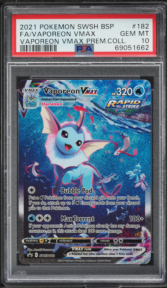 2021 POKEMON SWSH BLACK STAR PROMO PREMIUM COLLECTION VAPOREON VMAX #182 PSA 10