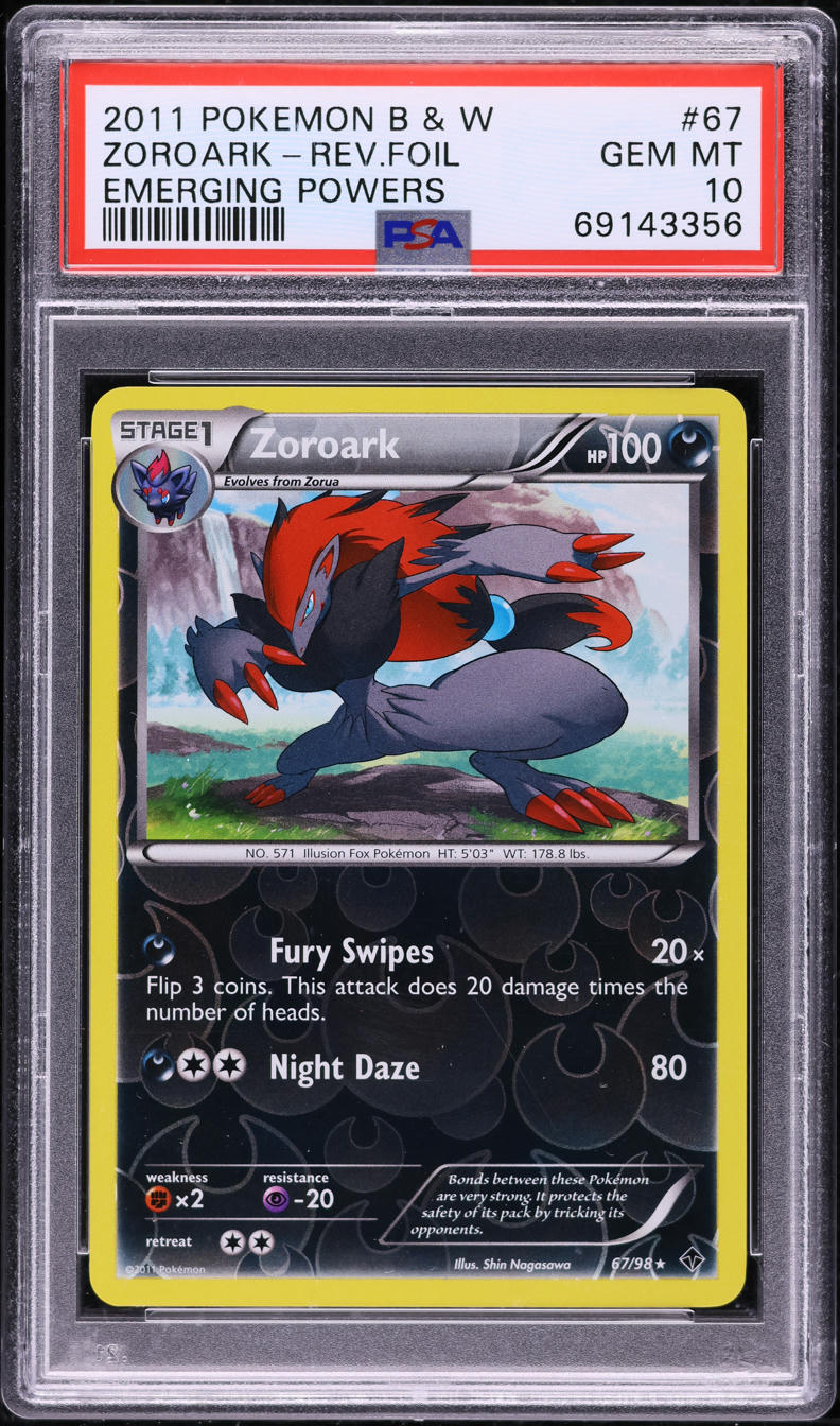 2011 POKEMON BLACK & WHITE EMERGING POWERS REVERSE HOLO ZOROARK #67 PSA 10 *POP 1*