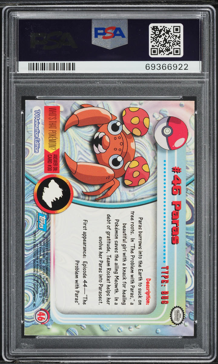 1999 TOPPS POKEMON TV FOIL PARAS #46 PSA 8 NM-MT