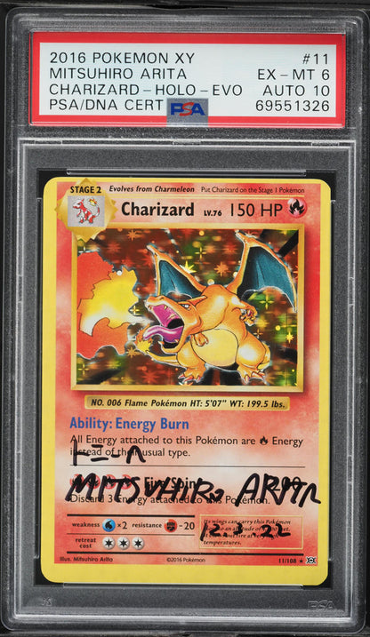 2016 POKEMON XY EVOLUTIONS HOLO CHARIZARD #11 ARITA AUTO 10 PSA 6
