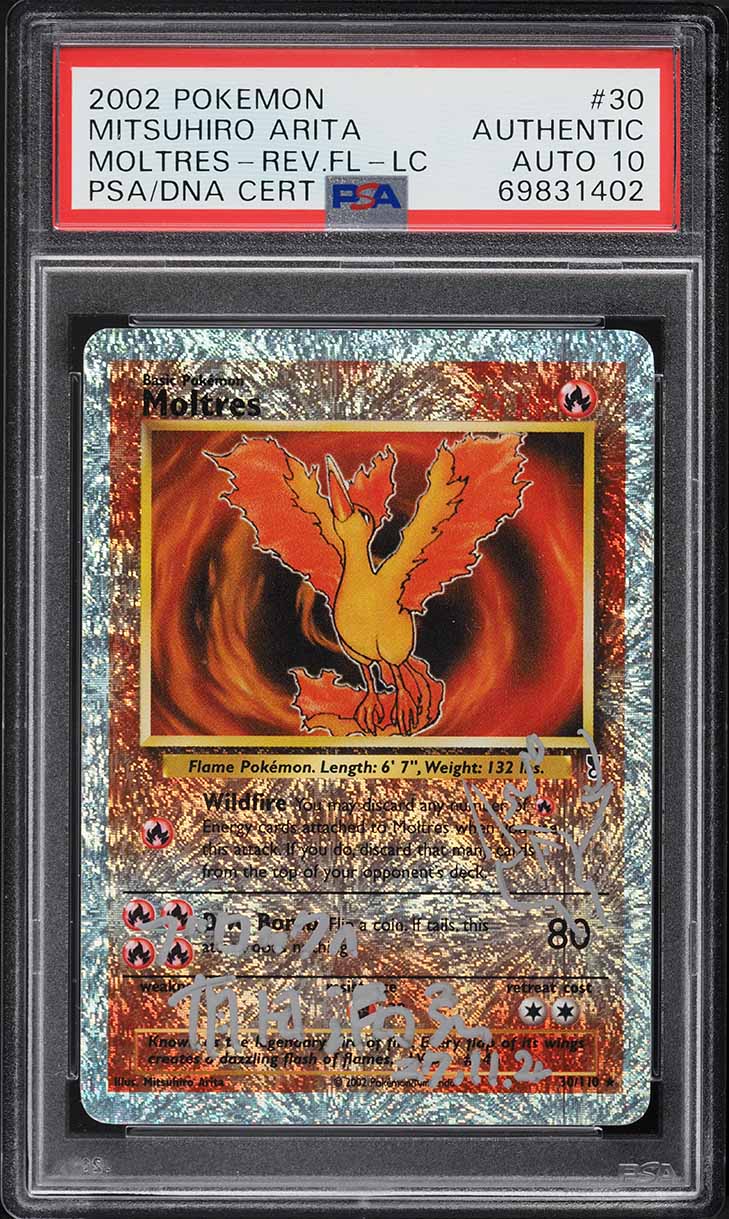 2002 POKEMON LEGENDARY COLLECTION REVERSE HOLO MOLTRES AUTO DNA 10 #30 PSA AUTH