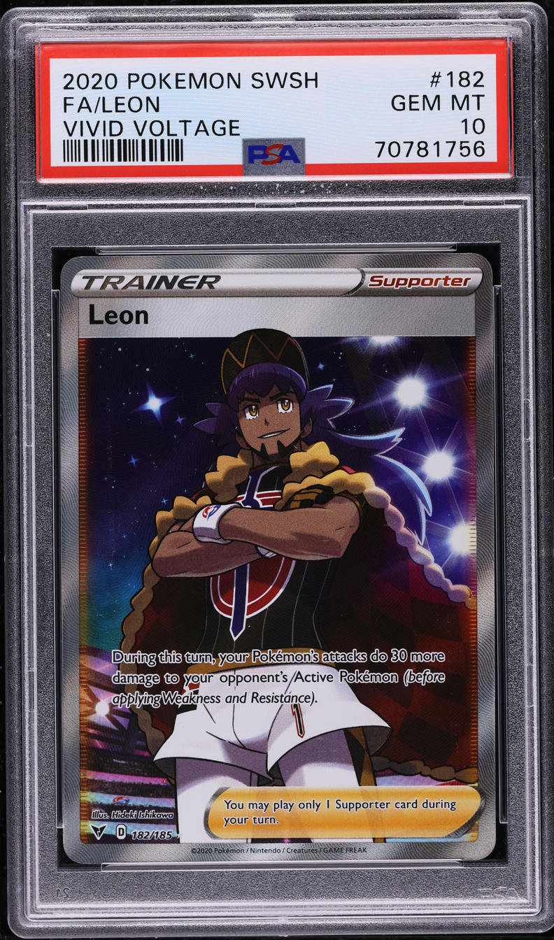 2020 POKEMON SWORD & SHIELD VIVID VOLTAGE FULL ART LEON #182 PSA 10