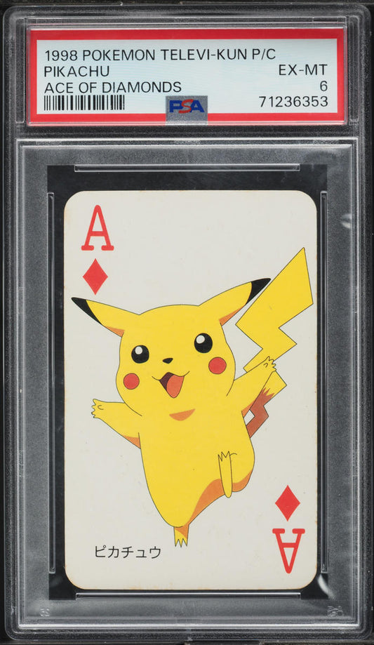 1998 POKEMON TELEVI-KUN MAGAZINE PLAYING CARDS ACE OF DIAMONDS PIKACHU PSA 6 EXMT