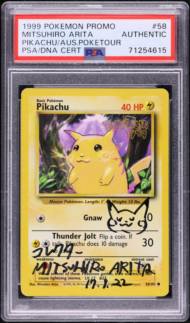 1999 POKEMON BASE SET POKETOUR PIKACHU #58 ARITA AUTO PSA AUTHENTIC