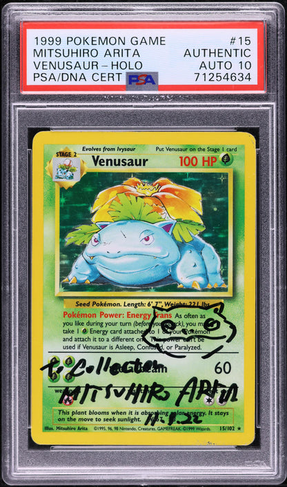 1999 POKEMON BASE SET HOLO VENUSAUR #15 ARITA AUTO 10 PSA AUTHENTIC