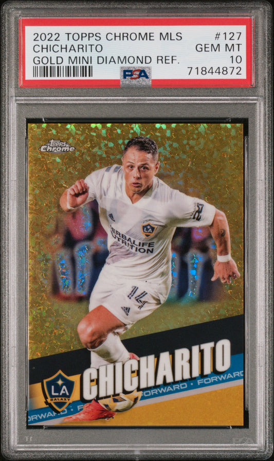 2022 TOPPS CHROME MAJOR LEAGUE SOCCER GOLD MINI DIAMOND REFRACTOR CHICHARITO #127 PSA 10