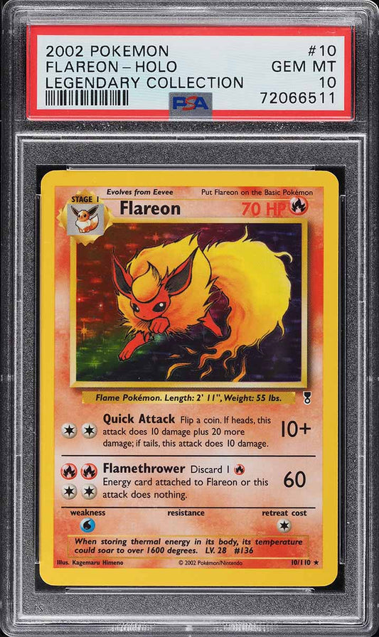 2002 POKEMON LEGENDARY COLLECTION HOLO FLAREON #10 PSA 10 GEM MINT