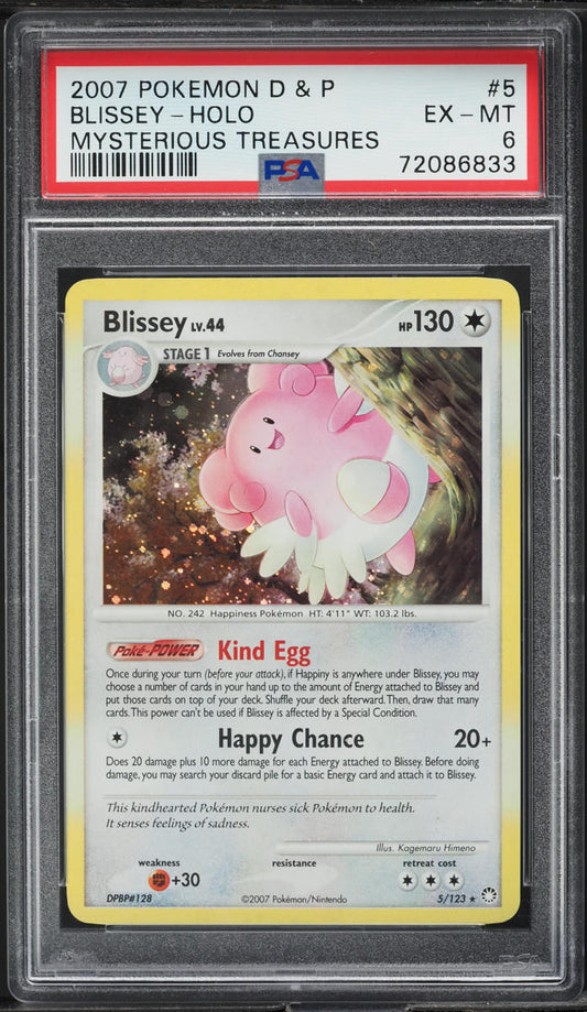 2007 POKEMON DIAMOND & PEARL MYSTERIOUS TREASURES HOLO BLISSEY #5 PSA 6 EXMT