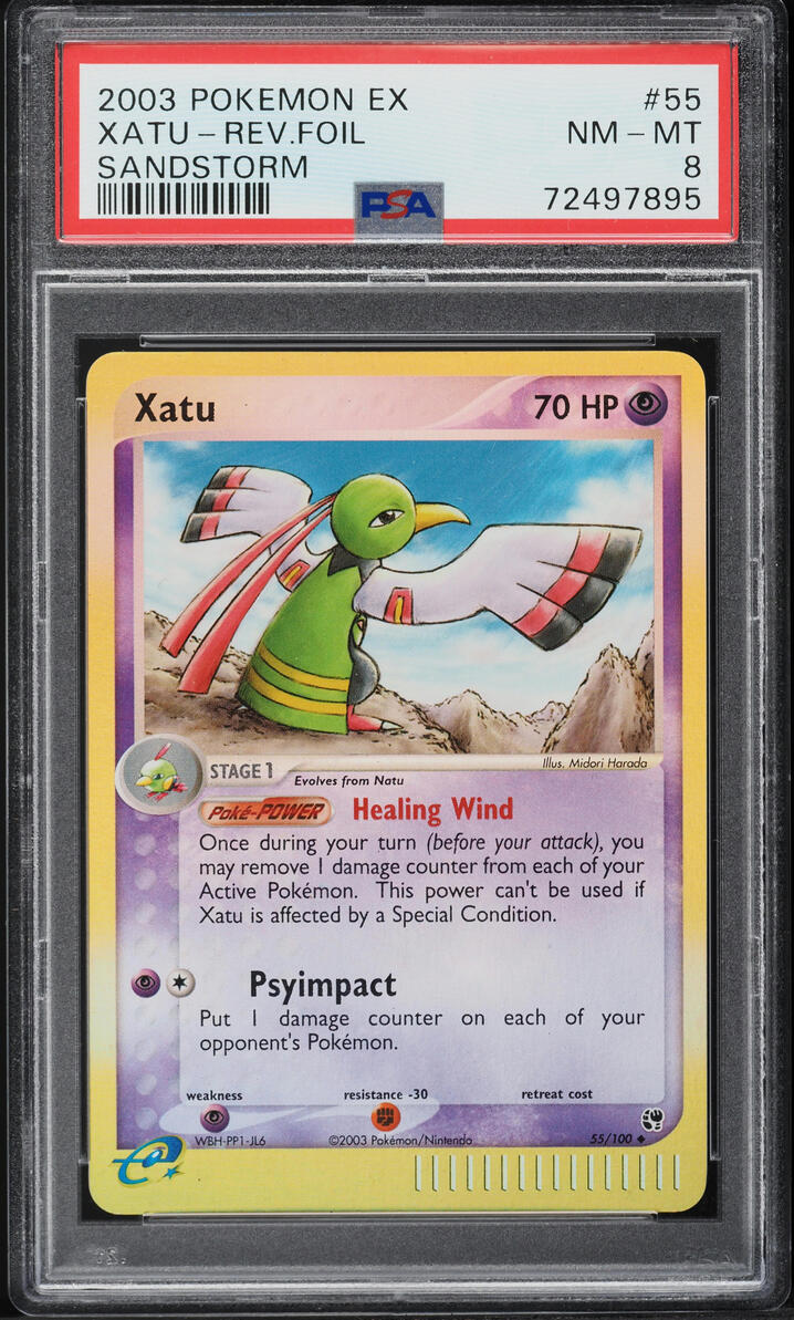 2003 POKEMON EX SANDSTORM REVERSE HOLO XATU #55 PSA 8 NM-MT