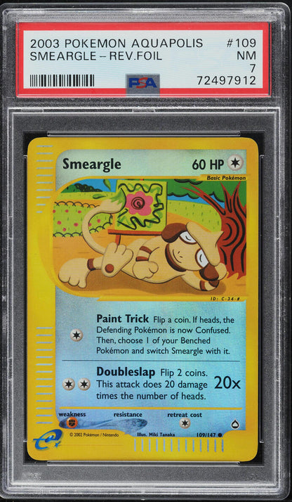 2003 POKEMON AQUAPOLIS REVERSE HOLO SMEARGLE #109 PSA 7 NRMT