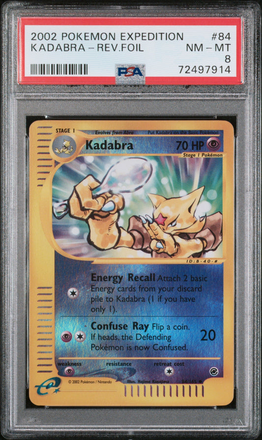 2002 POKEMON EXPEDITION REVERSE HOLO KADABRA #84 PSA 8 NM-MT