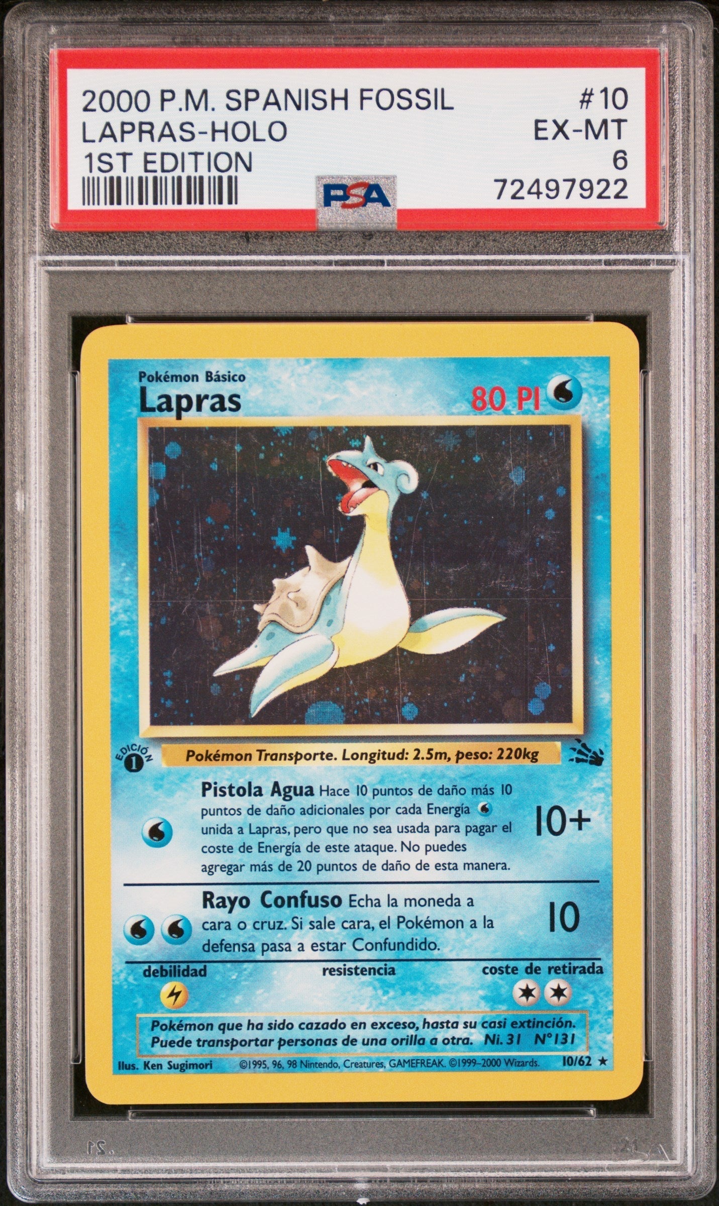 2000 POKEMON SPANISH FOSSIL 1ST EDITION HOLO LAPRAS #10 PSA 6 EXMT