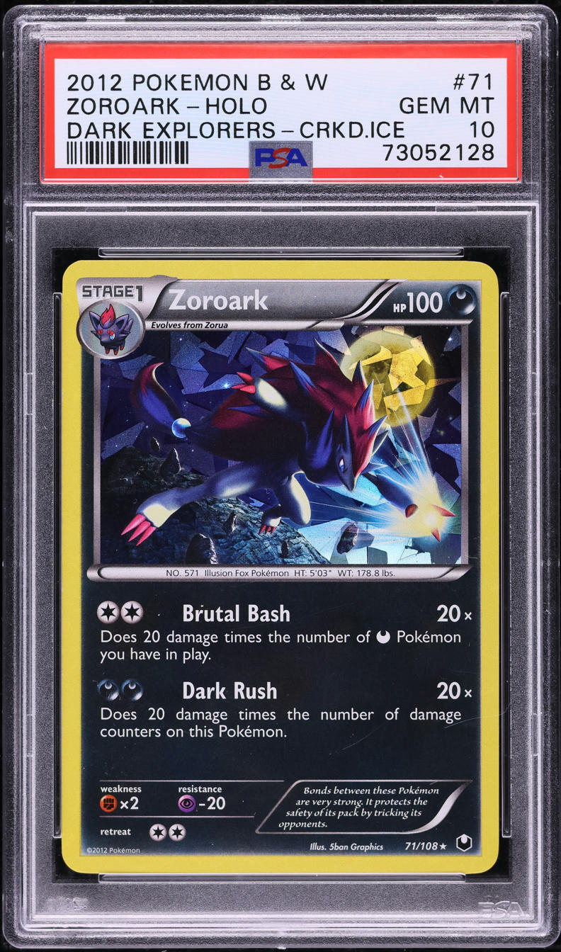 2012 POKEMON BLACK & WHITE DARK EXPLORERS CRACKED ICE HOLO ZOROARK #71 PSA 10