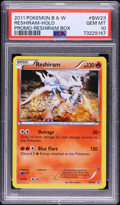 2011 POKEMON BLACK & WHITE PROMO BOX HOLO RESHIRAM #BW23 PSA 10 *POP 8*