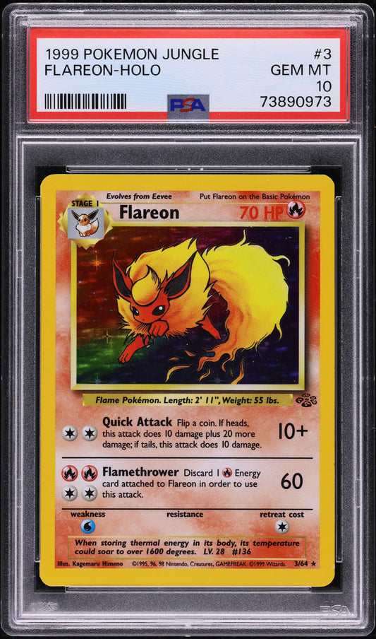 1999 POKEMON JUNGLE HOLO FLAREON #3 PSA 10 GEM MINT