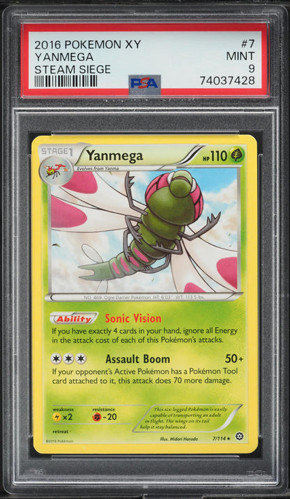 2016 POKEMON XY STEAM SIEGE YANMEGA #7 PSA 9 MINT