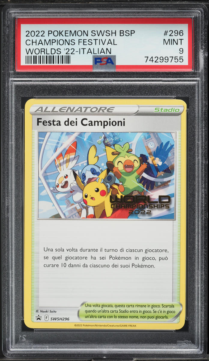 2022 POKEMON ITALIAN SWSH BLACK STAR PROMO WORLDS CHAMPIONS FESTIVAL #296 PSA 9