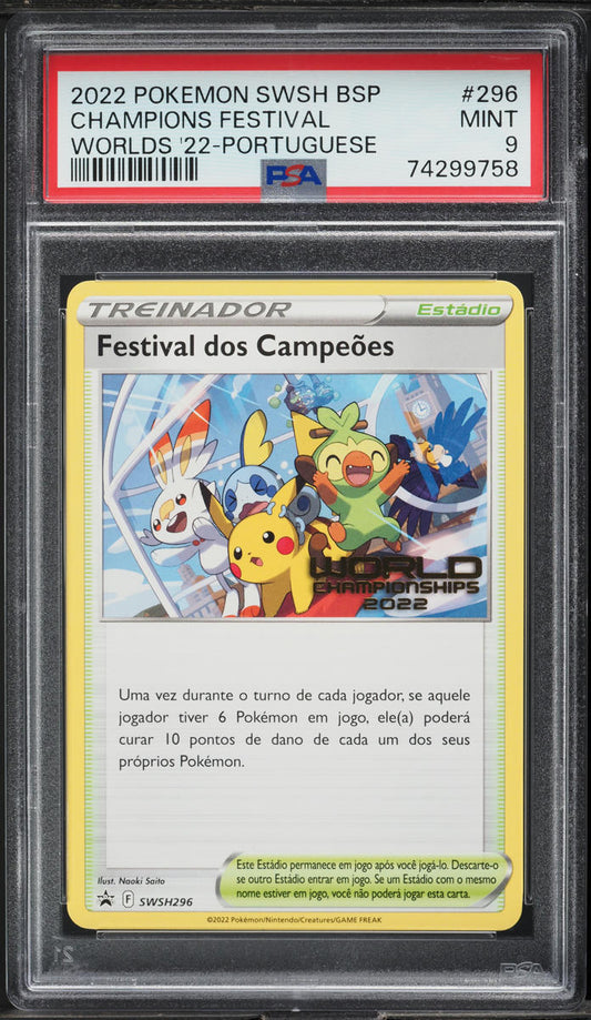 2022 POKEMON PORTUGUESE SWSH BLACK STAR PROMO WORLDS CHAMPIONS FESTIVAL #296 PSA 9