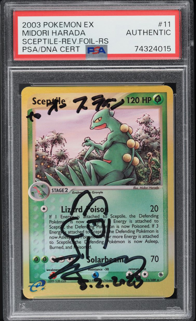 2003 POKEMON EX RUBY & SAPPHIRE REVERSE SCEPTILE MIDORI HARADA AUTO #11 PSA AUTH