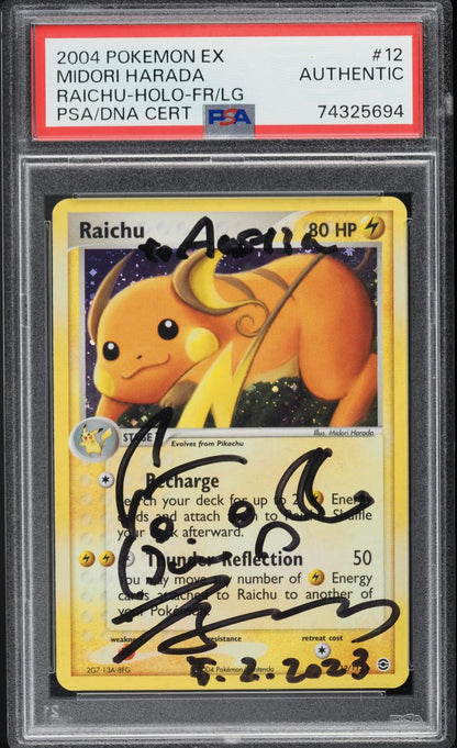 2004 POKEMON EX FIRE RED & LEAF GREEN RAICHU MIDORI HARADA AUTO #12 PSA AUTH