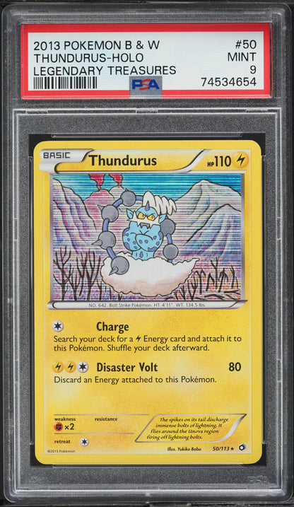 2013 POKEMON BLACK & WHITE LEGENDARY TREASURES HOLO THUNDURUS #50 PSA 9 MINT