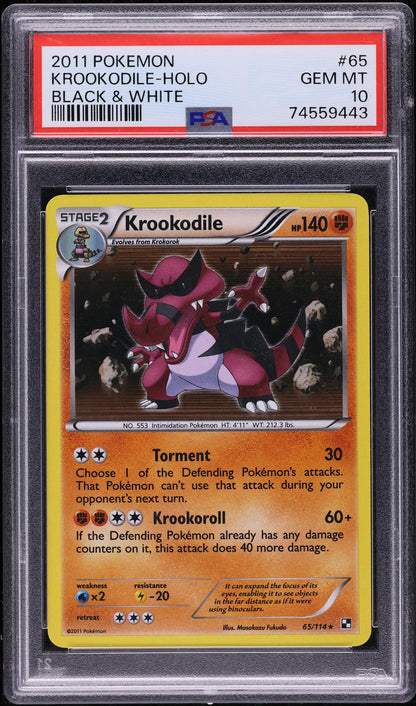 2011 POKEMON BLACK & WHITE HOLO KROOKODILE #65 PSA 10 GEM MINT