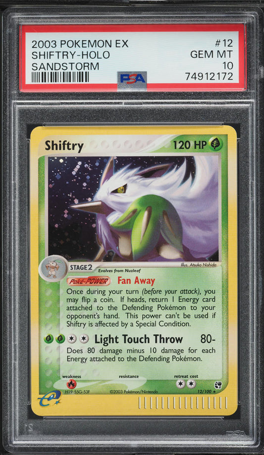 2003 POKEMON EX SANDSTORM HOLO SHIFTRY #12 PSA 10 GEM MINT