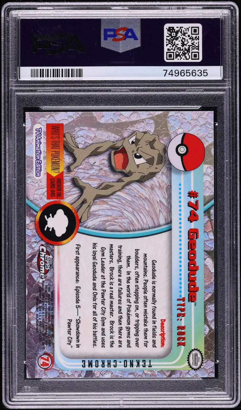 2000 TOPPS CHROME POKEMON TV TEKNO GEODUDE #74 PSA 10 GEM MINT