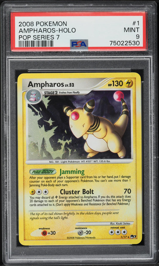 2008 POKEMON POP SERIES 7 HOLO AMPHAROS #1 PSA 9 MINT