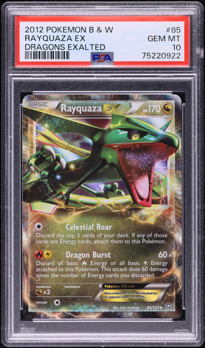 2012 POKEMON BLACK & WHITE DRAGONS EXALTED RAYQUAZA EX #85 PSA 10 GEM MINT