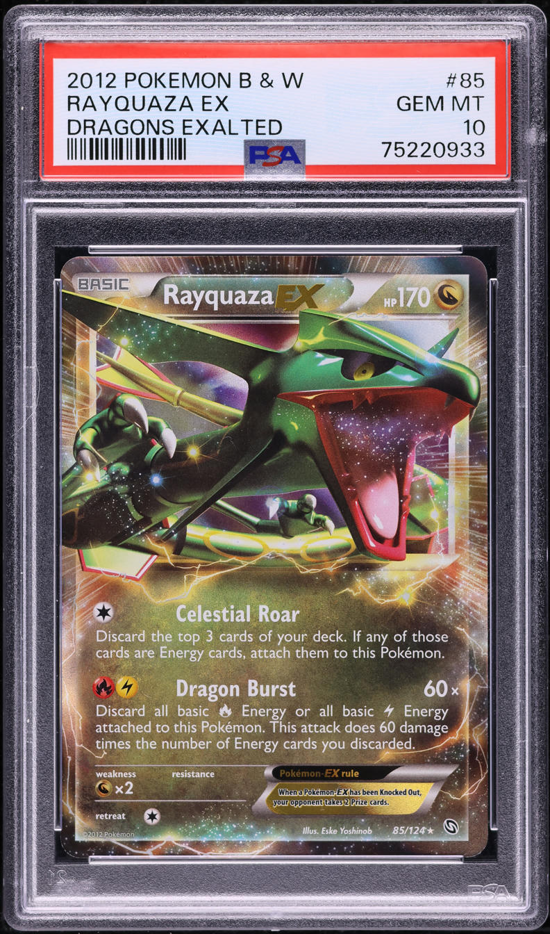 2012 POKEMON BLACK & WHITE DRAGONS EXALTED RAYQUAZA EX #85 PSA 10 GEM MINT