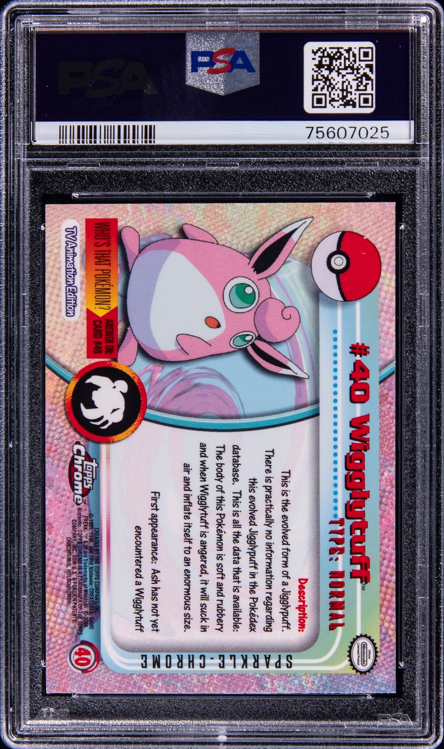 2000 TOPPS CHROME POKEMON SERIES 1 SPARKLE #40 WIGGLYTUFF PSA 10 GEM MINT