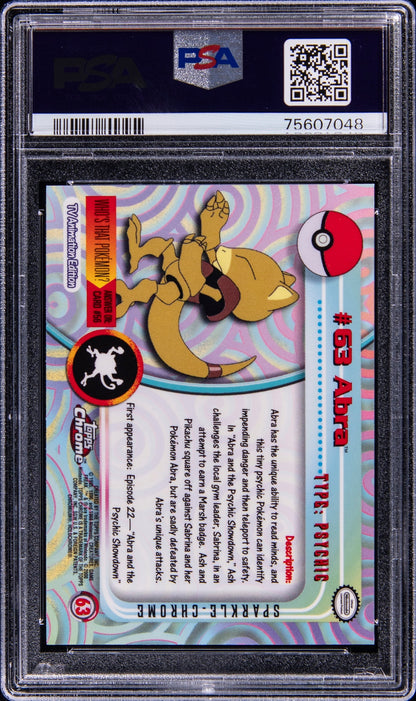 2000 TOPPS CHROME POKEMON SERIES 1 SPARKLE #63 ABRA PSA 10 GEM MINT