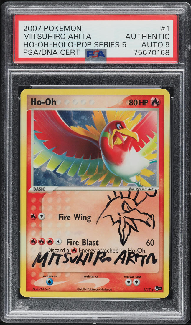 2007 POKEMON POP SERIES 5 HOLO HO-OH #1 ARITA AUTO 9 PSA AUTH ALTERED