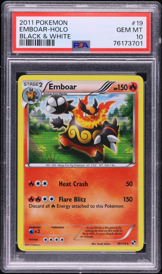 2011 POKEMON BLACK & WHITE HOLO EMBOAR #19 PSA 10 *POP 9*